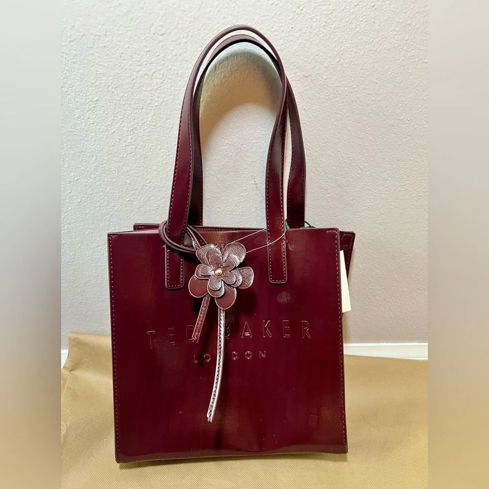 Ted Baker London Burgundy The Icon Tote Bag with Flower Charm